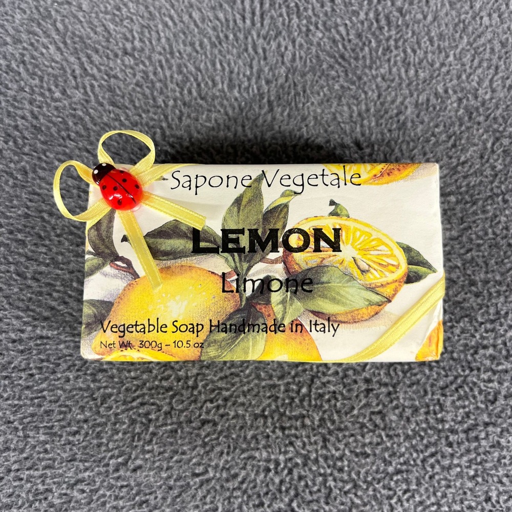 Alchimia Soap Lemon Limone Vegetable Soap 10.5 oz Handmade Italy Ladybug Ribbon